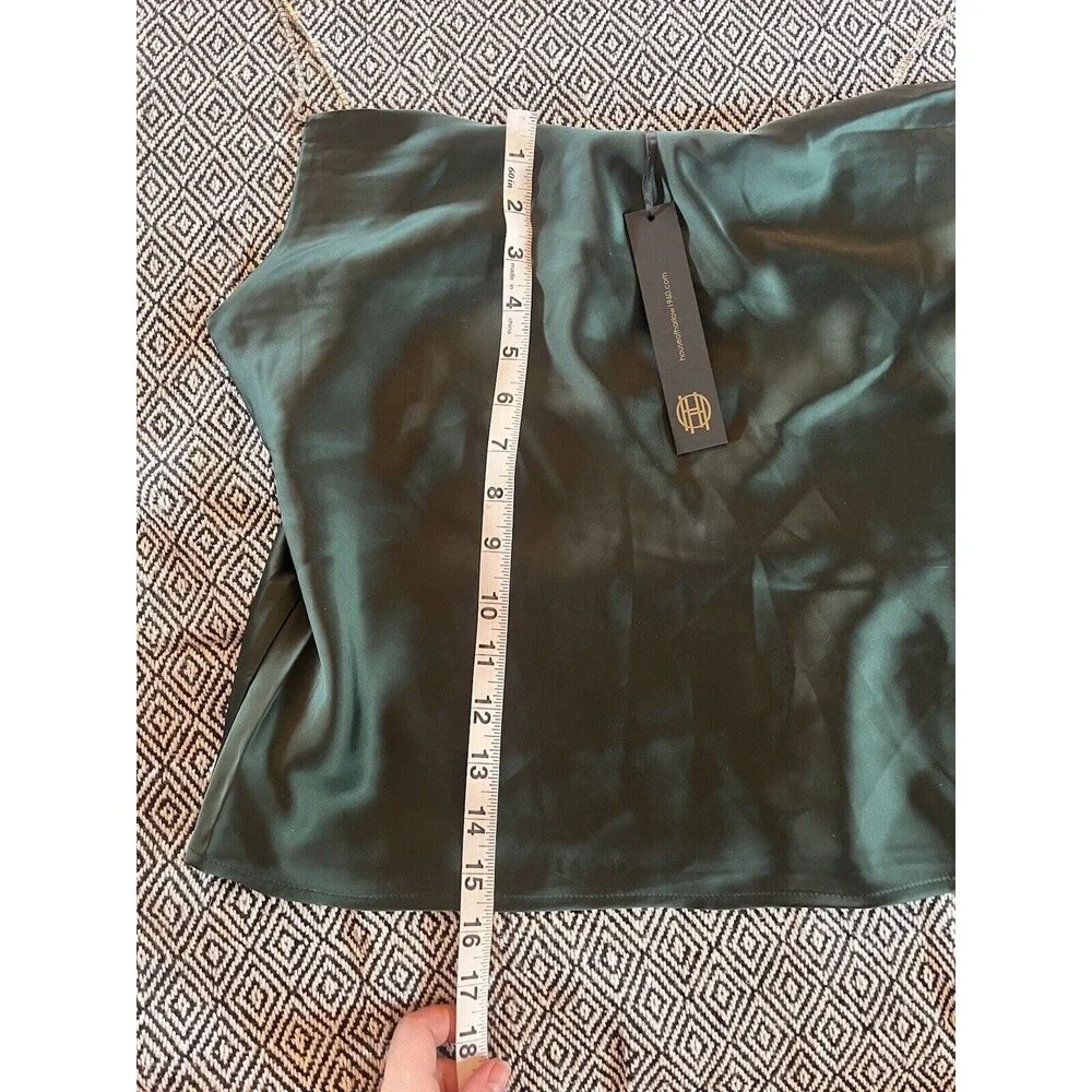 NEW! NWT HOUSE OF HARLOW Silky Cami Top Rhinestone Straps Emerald Green Size S - Picture 10 of 11